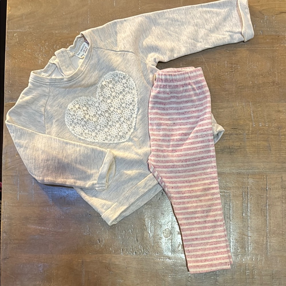 Zara Heart Sweater and Striped Leggings Set